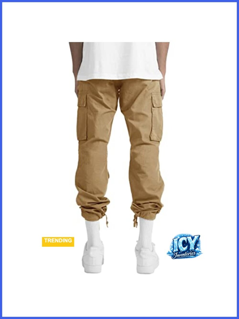 Cotton Blend Cargo Pants Joggers with Drawstring Elastic Waist 6 Pockets - Picture 4 of 6